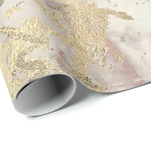 Papel De Regalo Marble Champaigne Oro Gris Rosa Metalizado Stroke (Esquina del rollo)