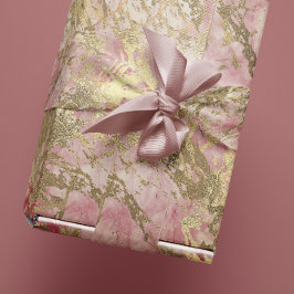 Papel De Regalo Marble Champaigne Oro Peony Pink Metalizado Stroke