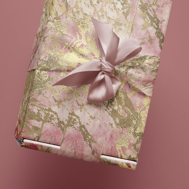 Papel De Regalo Marble Champaigne Oro Peony Pink Metalizado Stroke (Marble Champaigne Gold Peony Pink Metal Strokes Wrapping Paper)