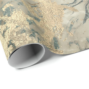 Papel De Regalo Marble Champaigne Oro Sepia Azul Metalizado Stroke
