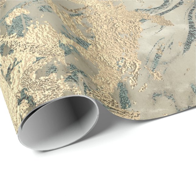 Papel De Regalo Marble Champaigne Oro Sepia Azul Metalizado Stroke (Esquina del rollo)