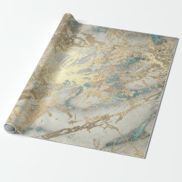Papel De Regalo Marble Champaigne Oro Sepia Azul Metalizado Stroke