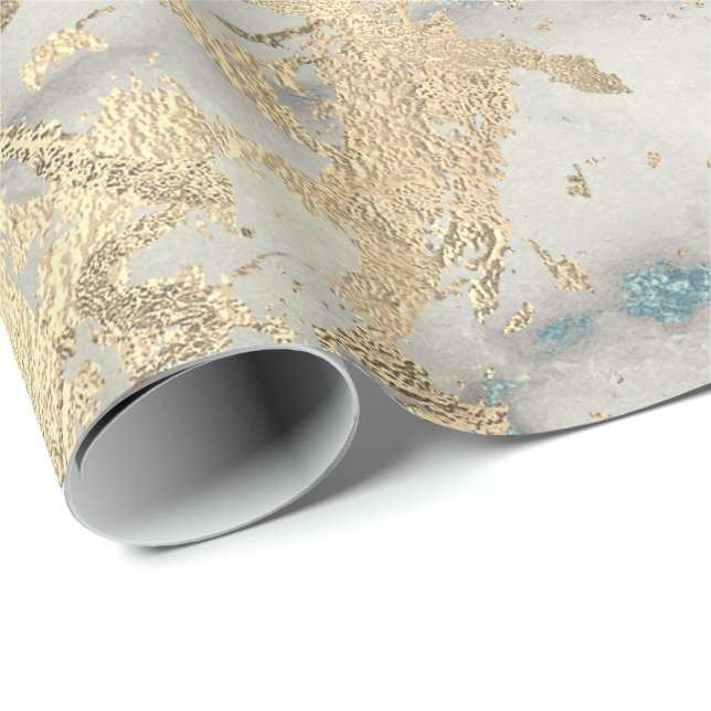Papel De Regalo Marble Champaigne Oro Sepia Azul Metalizado Stroke (Esquina del rollo)