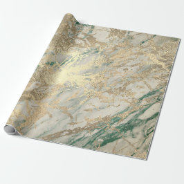 Papel De Regalo Marble Champaigne Oro Sepia Green Strokes Metaliza