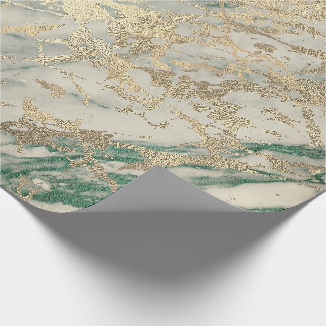 Papel De Regalo Marble Champaigne Oro Sepia Green Strokes Metaliza (Esquina)