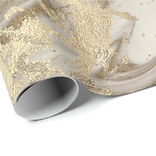 Papel De Regalo Marble Champaigne Oro Sepia Miel Metalizado Stroke (Esquina del rollo)