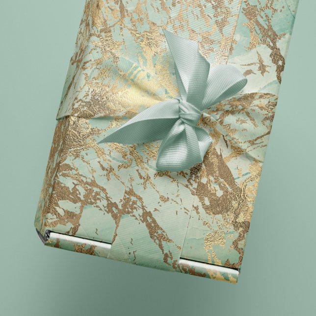 Papel De Regalo Marble Champaigne Oro Sepia Mint Metalizado Stroke (Marble Champaigne Gold Sepia Mint Metal Strokes Wrapping Paper)