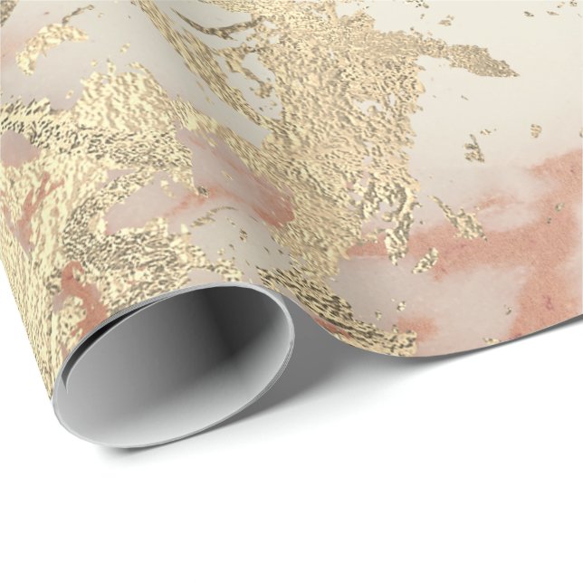 Papel De Regalo Marble Champaigne Oro Sepia Rubor Metalizado Strok (Esquina del rollo)