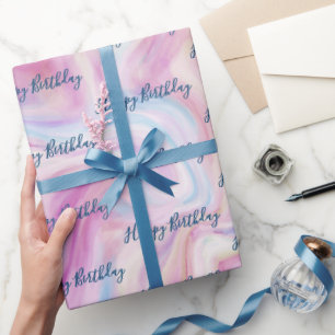 Papel De Regalo Marble de cumpleaños Resumen Swirl
