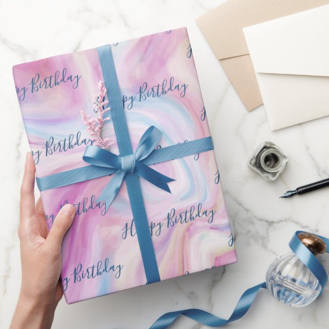 Papel De Regalo Marble de cumpleaños Resumen Swirl (Regalar)