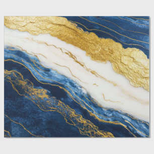 Papel De Regalo Marble de hojas de oro y azul de la marina de lujo