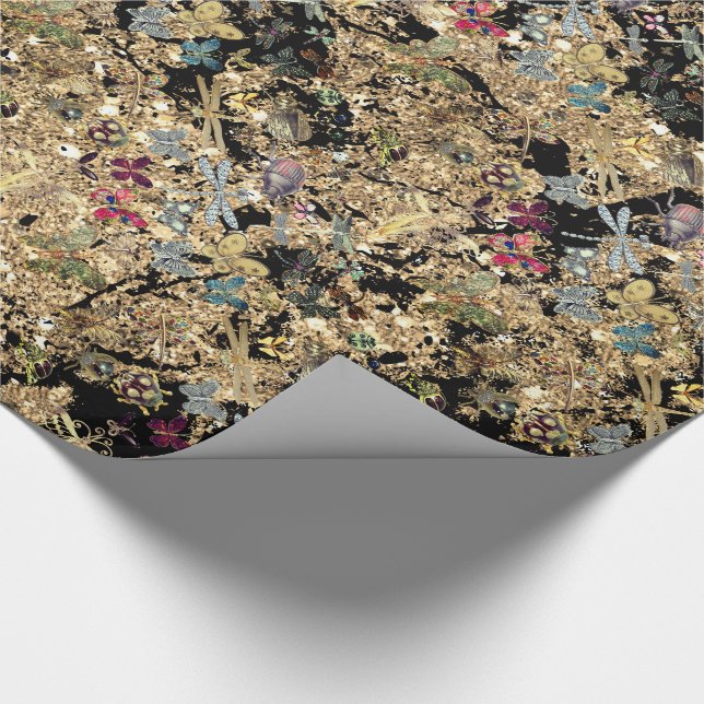 Papel De Regalo Marble Gold Meadow Mariposa Inspira Gemas Diamante (Esquina)