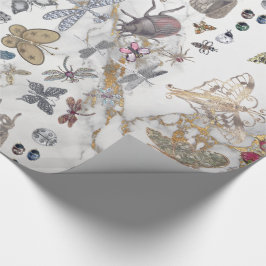 Papel De Regalo Marble Gray Gold Meadow Mariposa Insectos Gem