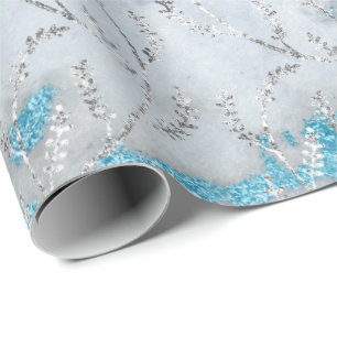 Papel De Regalo Marble Plata Gris Océano Floral Relieve metalizado