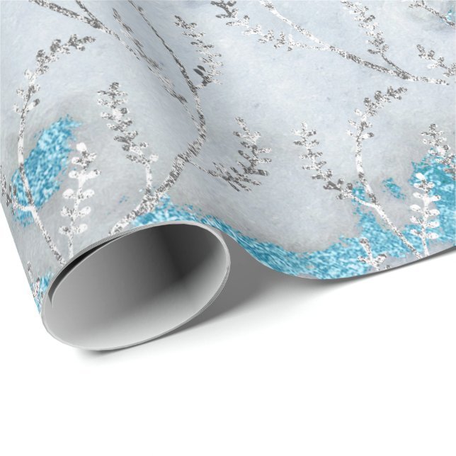 Papel De Regalo Marble Plata Gris Océano Floral Relieve metalizado (Esquina del rollo)