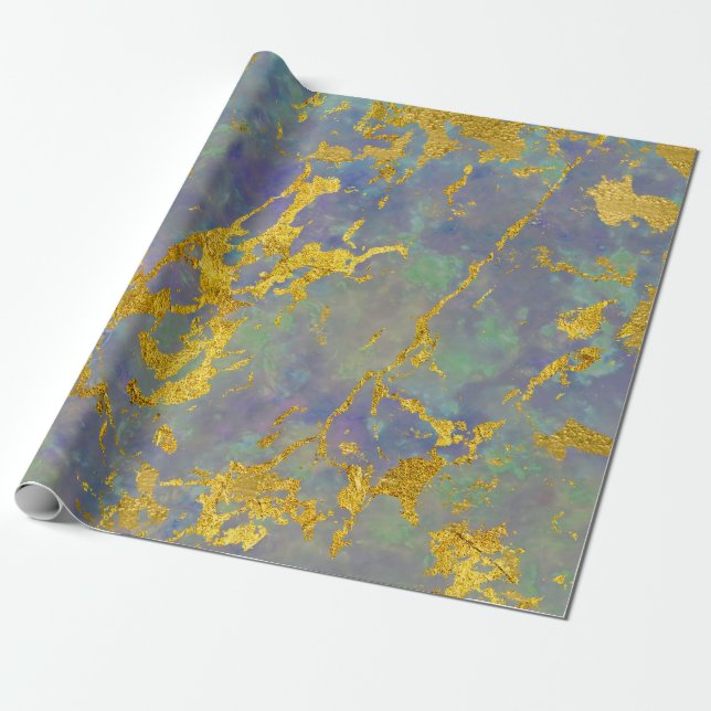 Papel De Regalo Marble Purple Gold Green Stone Strokes Gift Idea (Desenrollado)