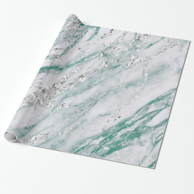 Papel De Regalo Marble Tiffany Silver Gray Green Stone VIP (Desenrollado)
