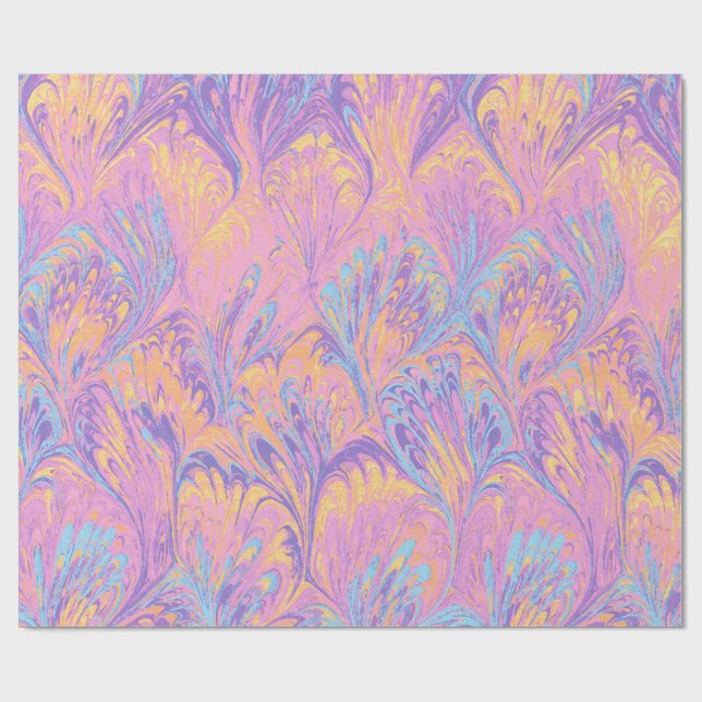 PAPEL DE REGALO MARBLED PAPER,ABSTRACT PINK BLUE PEACOCK PATTERN (Superficie plana)