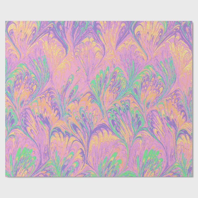 PAPEL DE REGALO MARBLED PAPER,ABSTRACT PINK GREEN  PEACOCK PATTERN (Superficie plana)
