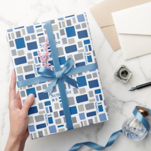 Papel De Regalo Marcas y Rectángulos de colores azules y grises de