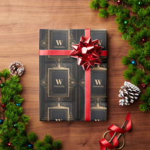 Papel De Regalo Marco de oro Art Deco con nombre personalizado e i