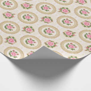 Papel De Regalo Marco de oro ornamentado y rosas rosadas