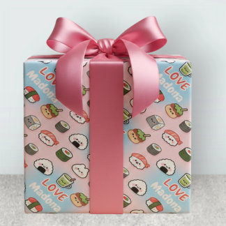 Papel De Regalo Marco de patrón de comida de sushi Matcha Kawaii