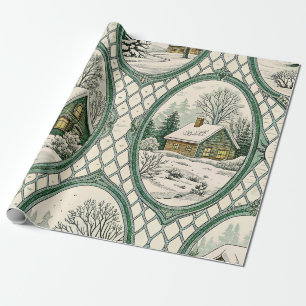 Papel De Regalo Marco de Toile Verde de Patrón de Celosía de Cabañ
