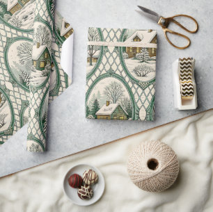 Papel De Regalo Marco de Toile Verde Patrón de Celosía de Cabaña d