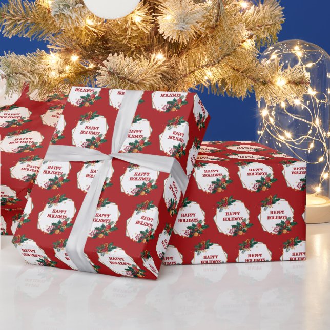 Papel De Regalo Marco de vacaciones felices en rojo (Vacaciones)