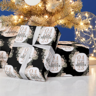 Papel De Regalo Marco floral lindo ducha de novia negro personaliz
