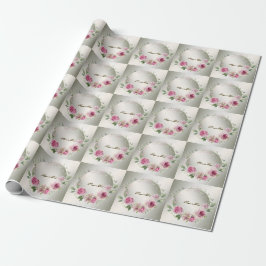 Papel De Regalo Marco floral rosa color agua Bronce brillante eleg