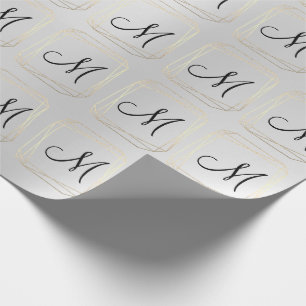 Papel De Regalo Marco Metalizado monograma elegante gris negro fal