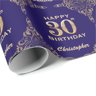 Papel De Regalo Marco Purpurina azul y dorado de la marina de cump