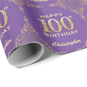 Papel De Regalo Marco Purpurina morado y dorado de 100 años