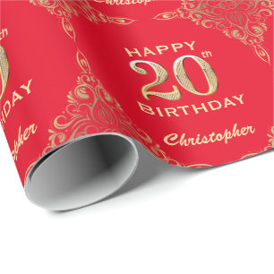 Papel De Regalo Marco Purpurina rojo y dorado de 20 años