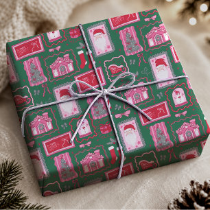 Papel De Regalo Marcos de Coqueta Rosa Patrón de Navidad Verde Ado