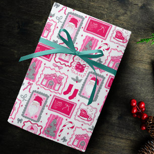Papel De Regalo Marcos de Coqueta Rosa Patrón Navidad