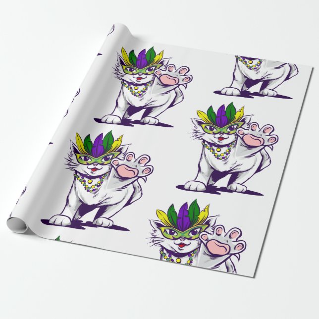 Papel De Regalo mardi gras cat funny kitten (Desenrollado)