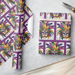 Papel De Regalo Mardi Gras Feather Mask Colorful Giftwrap
