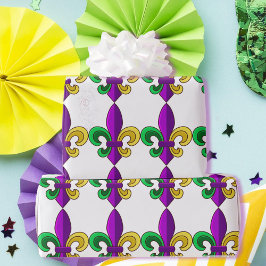 Papel De Regalo Mardi Gras Fleur de Lis Carnival Regalo Verde Púrp