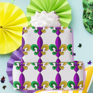 Papel De Regalo Mardi Gras Fleur de Lis Carnival Regalo Verde Púrp
