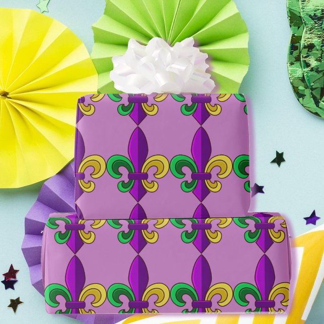 Papel De Regalo Mardi Gras Fleur de Lis Carnival Regalo Verde Púrp (Subido por el creador)