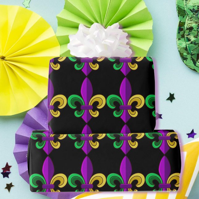 Papel De Regalo Mardi Gras Fleur de Lis Carnival Regalo Verde Púrp (Subido por el creador)
