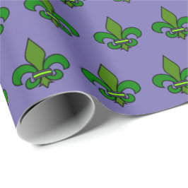 Papel De Regalo Mardi Gras Fleur de Lis Púrpura y Green Gift Wrap
