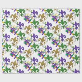 Papel De Regalo Mardi Gras flor de lis y máscaras