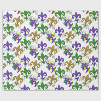 Papel De Regalo Mardi Gras flor de lis y máscaras