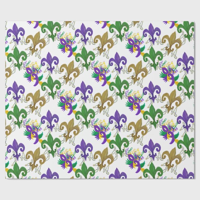 Papel De Regalo Mardi Gras flor de lis y máscaras (Superficie plana)