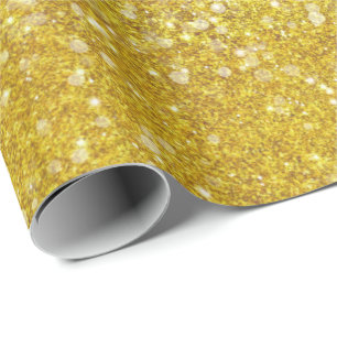 Papel De Regalo Mardi Gras Gold Color sólido Faux Purpurina Bling