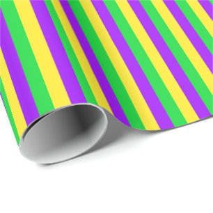 Papel De Regalo Mardi Gras Green, Yellow, Purple Stripes